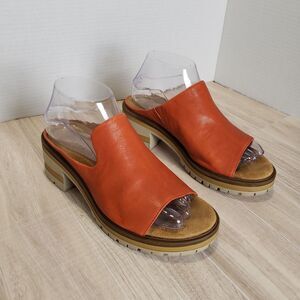 Salvia Harper Leather Slide Sandals Women’s Size 8 Orange Lug Sole Comfort Shoe